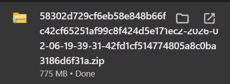Download completion showing 775 MB file size