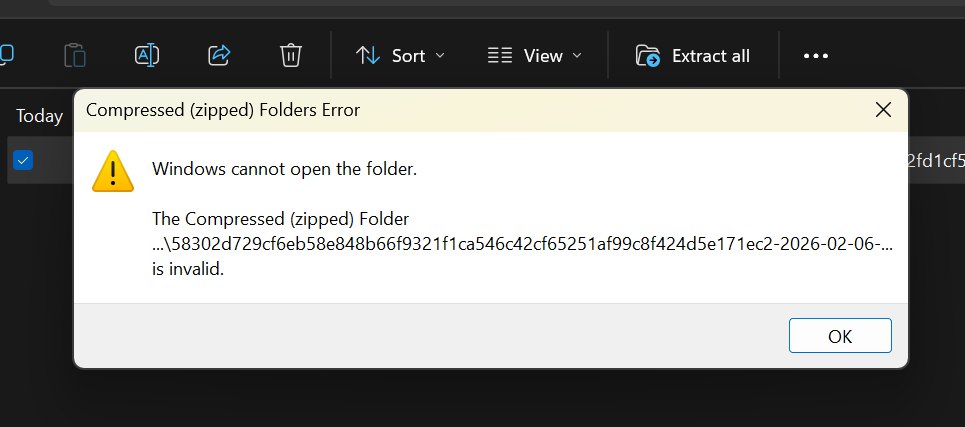 Windows error message about invalid compressed folder